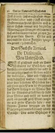 De Sechste Articul. De Differentiis. Von Unterscheid