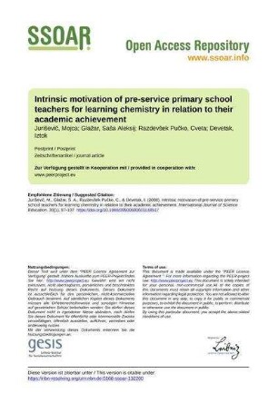 Intrinsic motivation of pre-service primary school teachers for learning chemistry in relation to their academic achievement