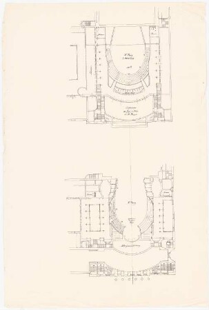 Königliche Oper (auch: Staatsoper unter den Linden, Lindenoper), Berlin Erweiterung - I. Projekt: Grundriss 2. und 4. Rang (von Inv.Nr. 16149)