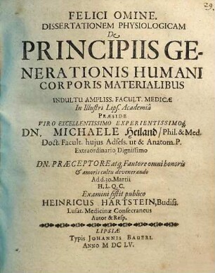 Dissertationem Physiologicam De Principiis Generationis Humani Corporis Materialibus