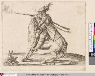 [Ein Kavallerist feuert ein Gewehr ab; A Cavalryman Firing a Gun]