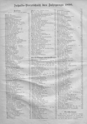 Inhalts-Verzeichniß des Jahrgangs 1890.