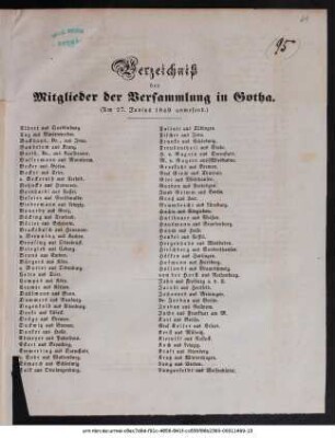 Verzeichniß der Mitglieder der Versammlung in Gotha : (Am 27. Junius 1849 anwesend)