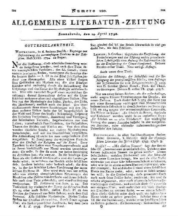 Beyträge zur Beförderung des vernünftigen Denkens in der Religion. H. 18. Hrsg. von H. Corrodi. Winterthur: Steiner 1794