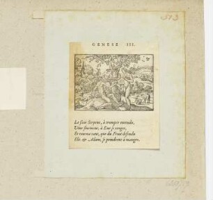 Sündenfall, aus: Claude Paradin "Quadrins historiques de la Bible", Lyon 1558