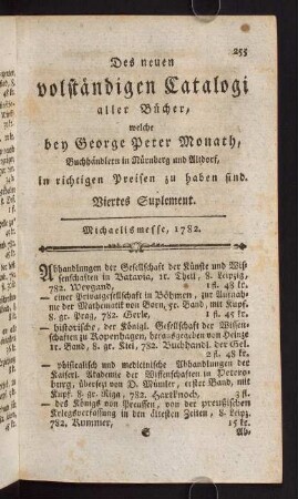 255-332, Viertes Suplement. Michaelismesse, 1782.