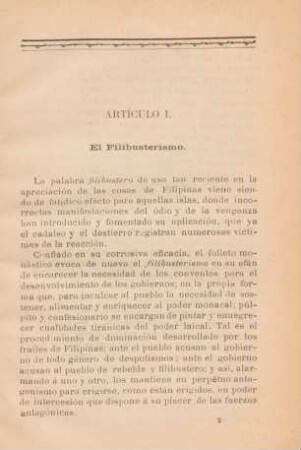 Artículo I. El filibusterismo