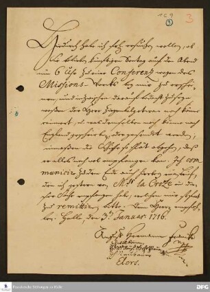 Einladung von August Hermann Francke an Heinrich XXIII. v. Reuß-Lobenstein, Georg Heinrich Neubauer, Heinrich Julius Ehlers und andere.