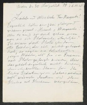 Brief von Heinrich Grünfeld an Margarete Hauptmann