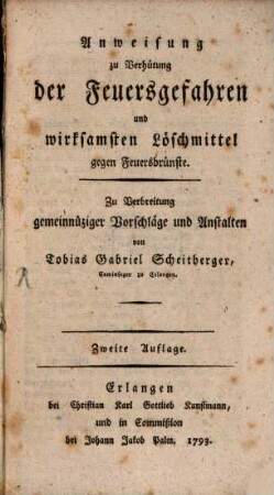 Anweisung zu Verhütung der Feuersgefahren