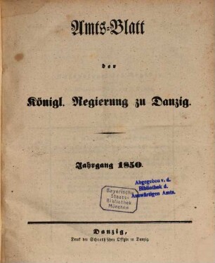 Amtsblatt der Regierung zu Danzig. 1850