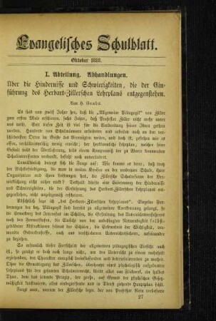 Über die Hindernisse und Schwierigkeiten, die der Einführung des Herbart-Zillerschen Lehrplans entgegenstehen