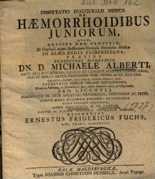 Dissertatio Inauguralis Medica De Haemorrhoidibus Juniorum