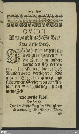 Das Ovidii Verwandlungs-Bücher, Erste Buch