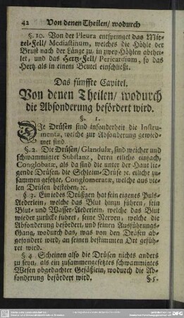 Das fünffte Capitel. Von denen Theilen, wodurch die Absonderung befördert wird