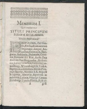 Membrum I. Quo continentur Tituli Principum Europae Secularium.