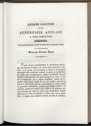 RICERCHE ANALITICHE SULLE SUPERFICIE ANULARI