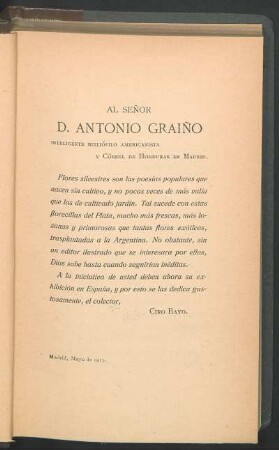 [Dedicatoria] Al Señor D. Antonio Graiño