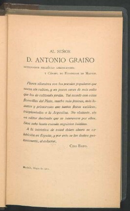 [Dedicatoria] Al Señor D. Antonio Graiño