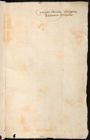 Catalogus librorum Theologicorum Bibliotheca Grempianae.