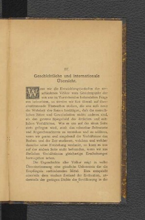 IV. Geschichtliche und internationale Übersicht.