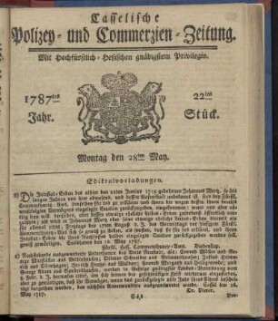 22tes Stueck, Montag den 28ten May. 1787