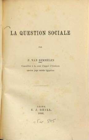 La question sociale par P. van Bemmelen
