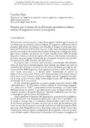 Progetto per la stesura di un dizionario specialistico tedesco-italiano di linguistica: Criteri lessicografici