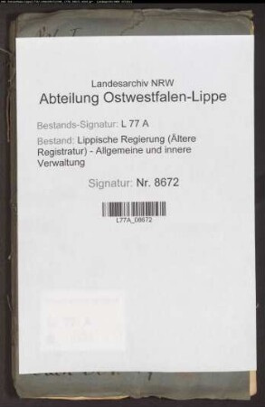 Landstraße (Chaussee) von Bremke nach Alverdissen.- (Distrikt 26), Bd. 1