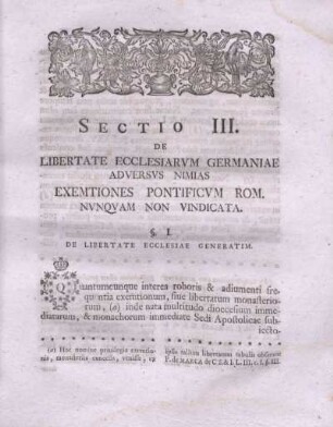 Sectio III. De Libertate Ecclesiarvm Germaniae Adversvs Nimias Exemtiones Pontificvm Rom. Nvnqvam Non Vindicata.