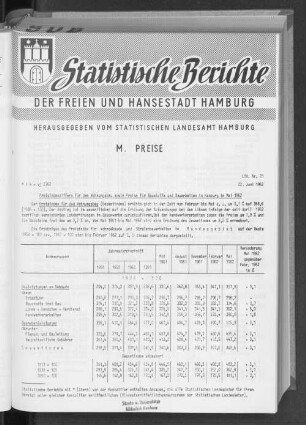 Preisindexziffern für den Wohnungsbau sowie Preise für Baustoffe und Bauarbeiten in Hamburg im Mai 1962 : Lfd. Nr. 21