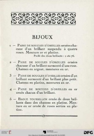 Bijoux (Nr. 1-72)