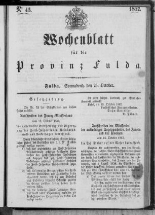 Nr. 43, Ausgabe vom 25. Oktober 1862