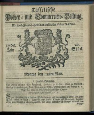 20. Stueck, Montag den 19ten May 1766