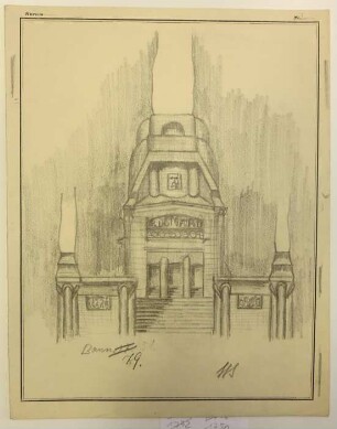 [Bismarck-Denkmal mit Reliefportrait, Inschrift sowie drei Flammen]
