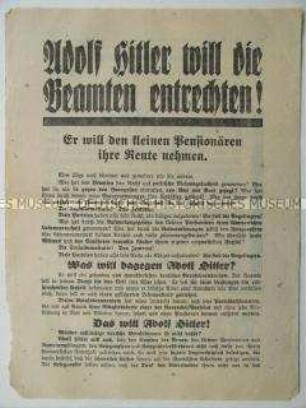 Wahlaufruf der NSDAP zur Reichspräsidentenwahl 1932 mit Blickrichtung auf die Beamten