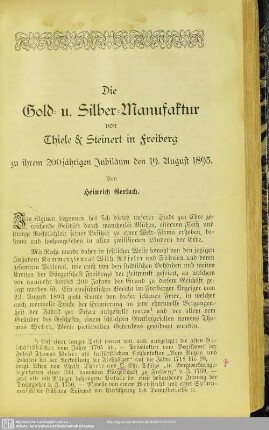 Die Gold- und Silber-Manufaktur von Thiele & Steinert in Freiberg zu ihrem 200jährigen Jubiläum den 19. August 1893
