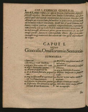 Caput I. Exhibens Generalia Omissorum in Sententia.