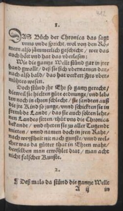 DAS Buch der Chronica das sagt || vnns vnde spricht/ wol von den Rö=||mern also jämmerlich geschicht/