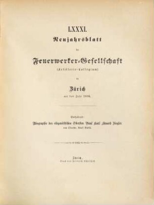 Biographie des eidgenössischen Obersten Paul Karl Eduard Ziegler