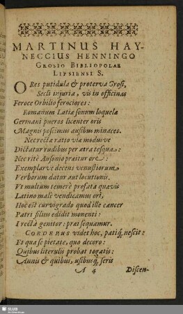 Martinus Hayneccius Henningo Grosio Bibliopolae Lipsiensi S.