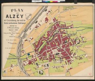 Plan von Alzey : mit Einzeichnung der noch in Resten vorhandenen Stadtmauer