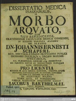 Dissertatio Mdica Inauguralis, De Morbo Arquato