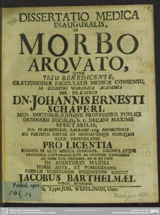 Dissertatio Mdica Inauguralis, De Morbo Arquato