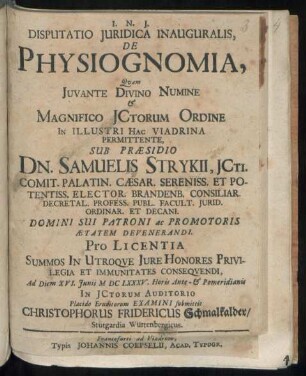 Disputatio Iuridica Inauguralis, De Physiognomia