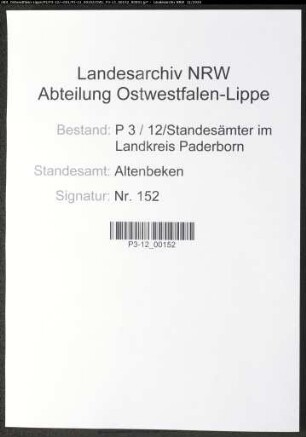 Sterberegister Standesamt Altenbeken