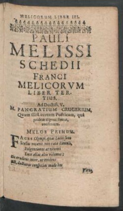 Pauli Melissi Schedii Franci Melicorum Liber Tertius.