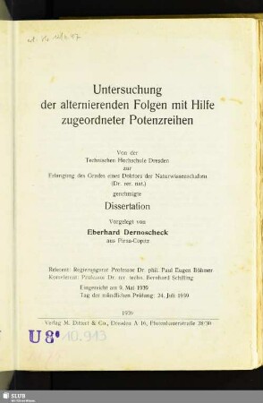Untersuchung der alternierenden Folgen mit Hilfe zugeordneter Potenzreihen