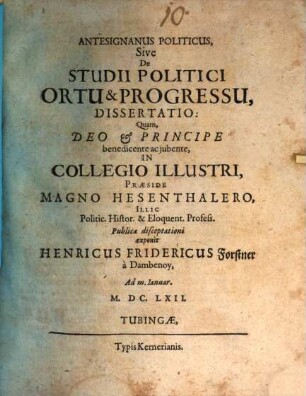 Antesignanus politicus, sive de studii politici ortu & progressu, dissertatio