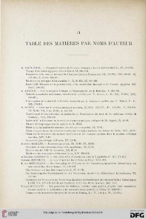 II: Table des matières par noms d'auteur